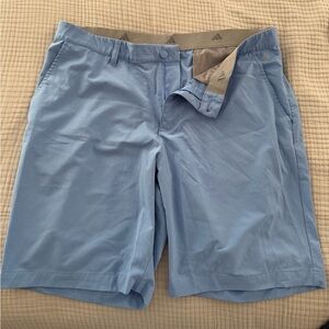 Adidas Men's Light Blue Flat Front golf Shorts size 36, 8inch inseam